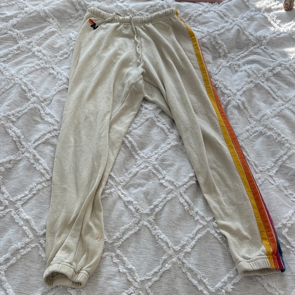 Aviator Nation Cream Sweatpants with Rainbow Stripe - Picture 1 of 2
